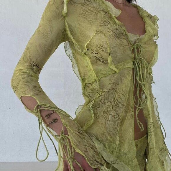 Rat & Boa Tops - Rat & Boa Lime Green Sheer Top